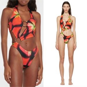 NWOT Louisa Ballou Sex Wax One Piece Swimsuit in Pink Aura Flower Size Medium